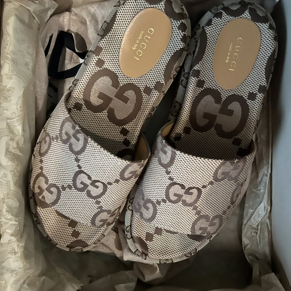 Gucci Tan Monogram Sandals